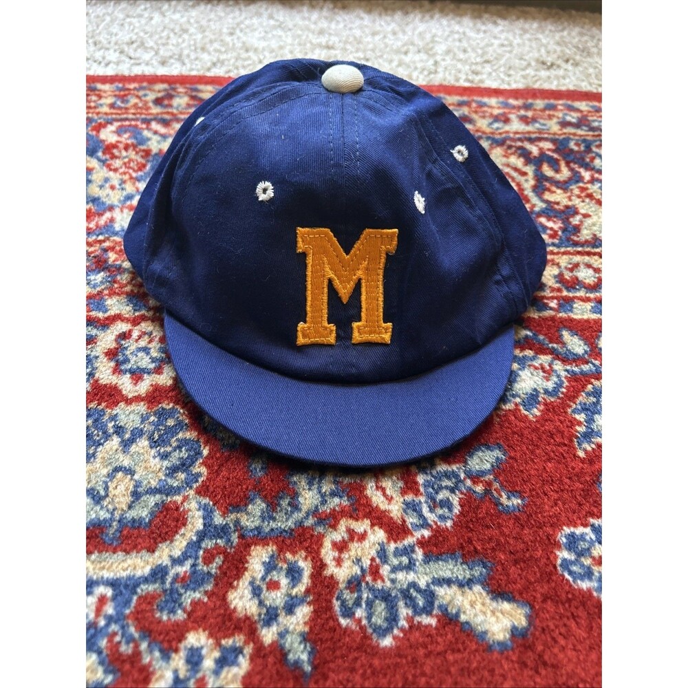 Vintage Blue Fitted Child Size Baseball Cap Hat University Of Michigan